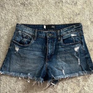 Kut from the Kloth Blue Jean Shorts Distressed Frayed Hem